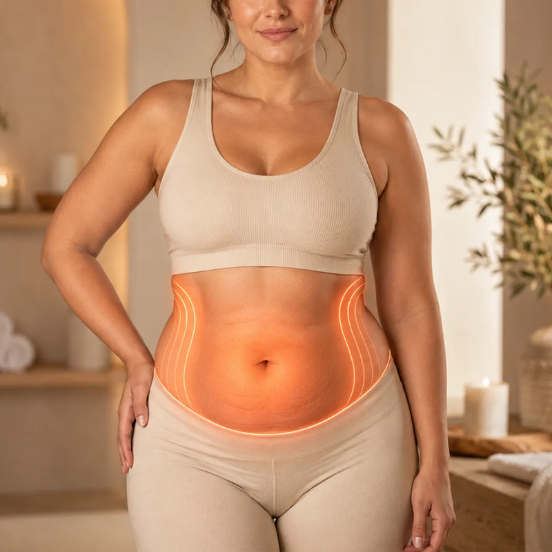 5. Actúa sobre las "zonas del postparto" donde la faja sola nunca fue suficiente: abdomen, cintura y la piel que quedó floja después de la cesárea.